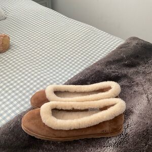 UGG Chestnut Suede Shearling-Trim Ballet Flats